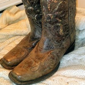 Corral Glitter sequin square toe boots